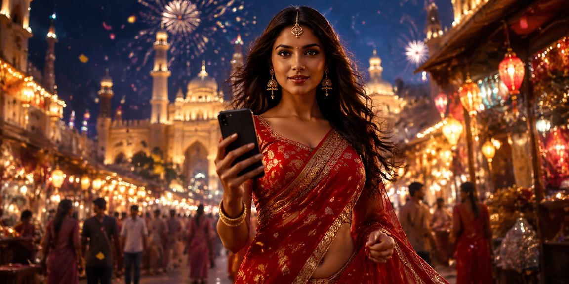 Indian player enjoying live casino game on mobile phone during evening